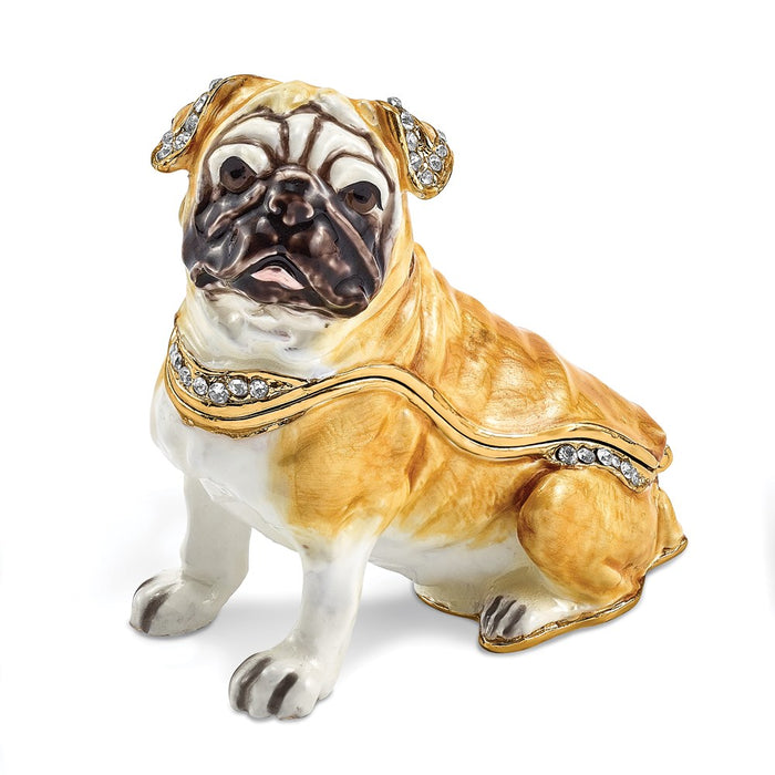 Jere Luxury Giftware, Bejeweled WEDNESDAY Pug Trinket Box with Matching Pendant