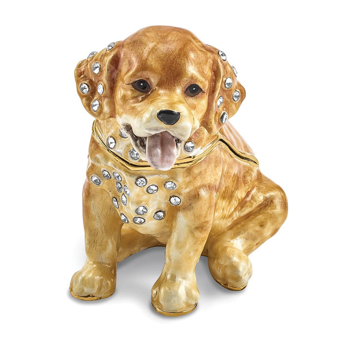 Jere Luxury Giftware, Bejeweled SASSY Golden Retriever Pup Trinket Box with Matching Pendant