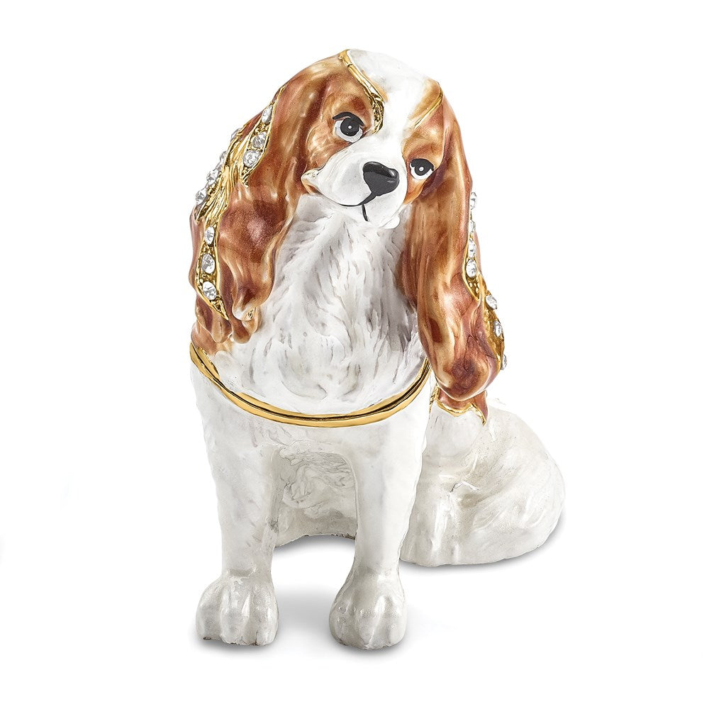 Jere Luxury Giftware, Bejeweled HENRIETTA Maria Cavalier King Charles Spaniel Trinket Box with Matching Pendant Trinket Box & Keepsake Container Collectible Gift by Jere Luxury Giftware