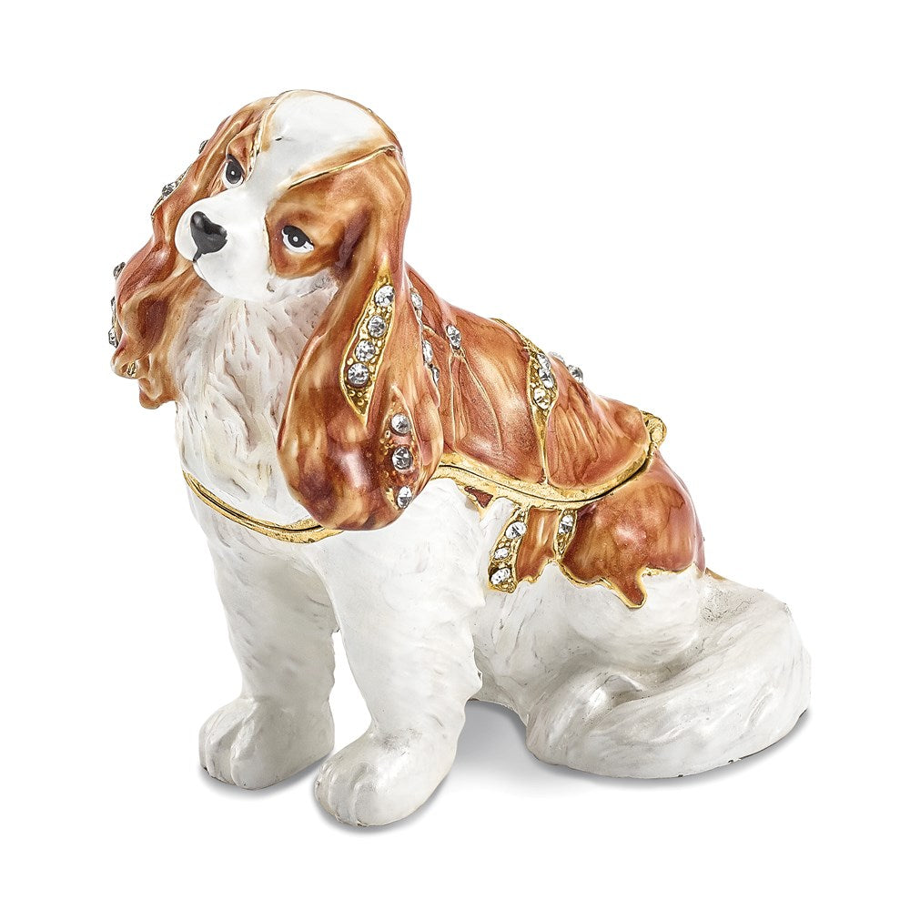 Jere Luxury Giftware, Bejeweled HENRIETTA Maria Cavalier King Charles Spaniel Trinket Box with Matching Pendant Trinket Box & Keepsake Container Collectible Gift by Jere Luxury Giftware