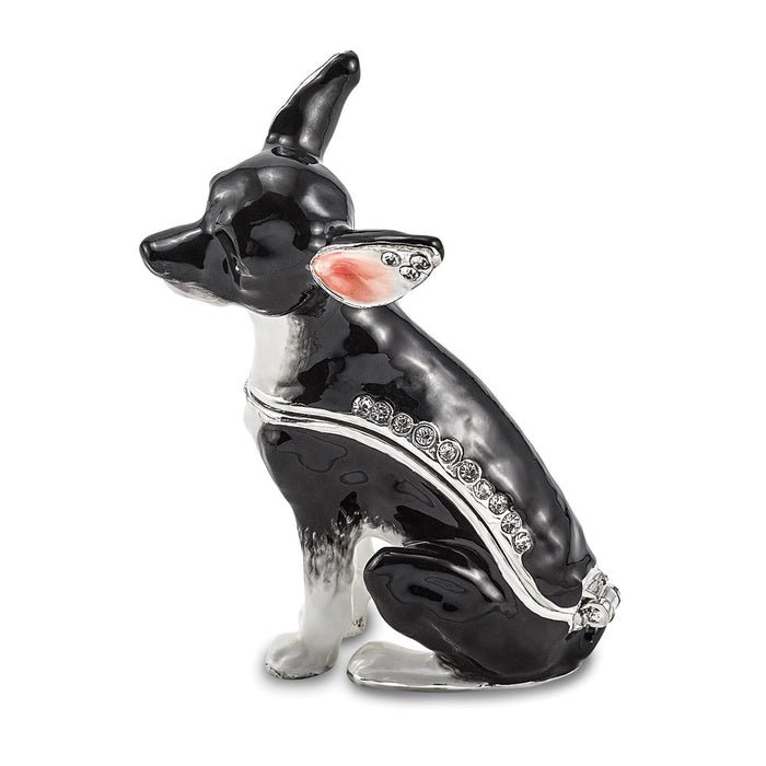 Jere Luxury Giftware, Bejeweled LEO Black & White Chihuahua Trinket Box with Matching Pendant