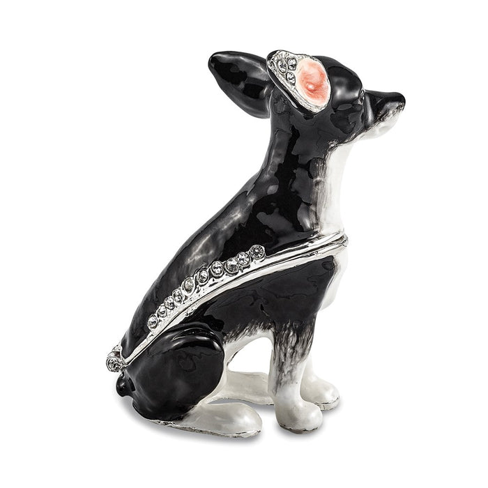Jere Luxury Giftware, Bejeweled LEO Black & White Chihuahua Trinket Box with Matching Pendant