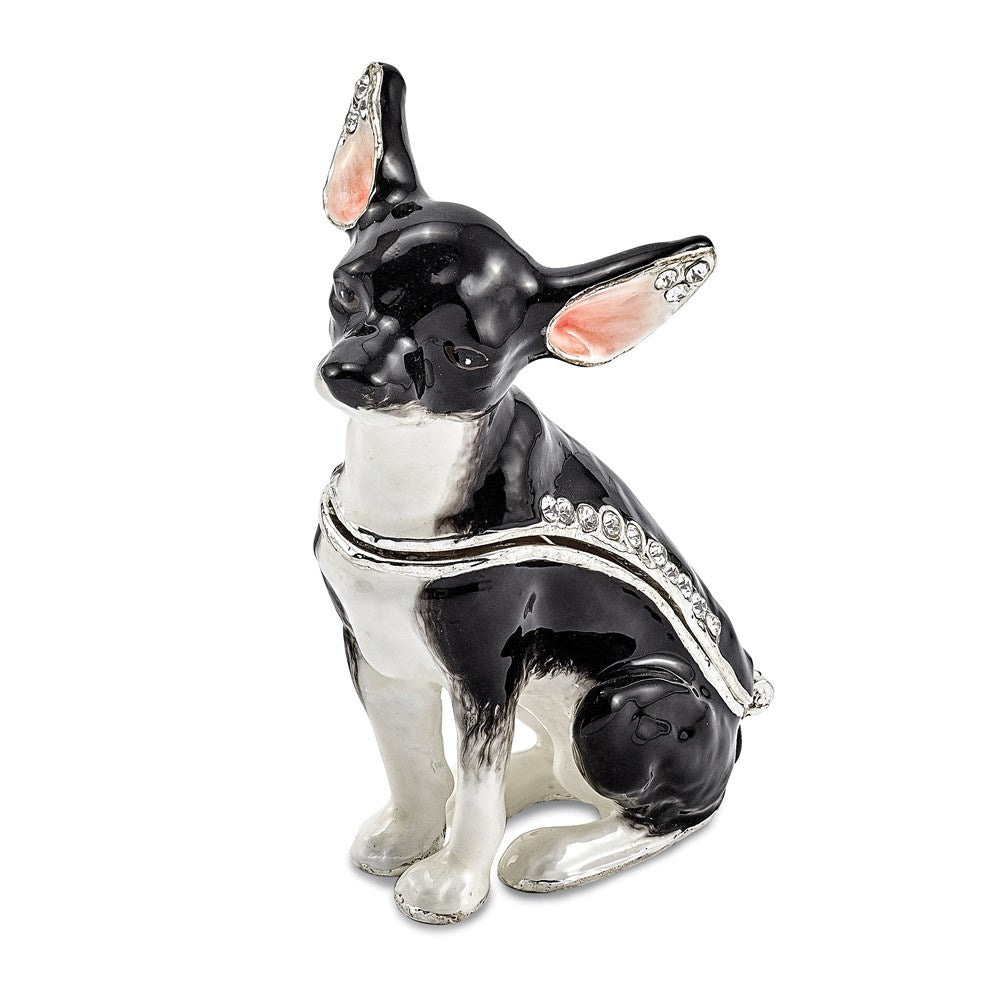 Jere Luxury Giftware, Bejeweled LEO Black & White Chihuahua Trinket Box with Matching Pendant Trinket Box & Keepsake Container Collectible Gift by Jere Luxury Giftware