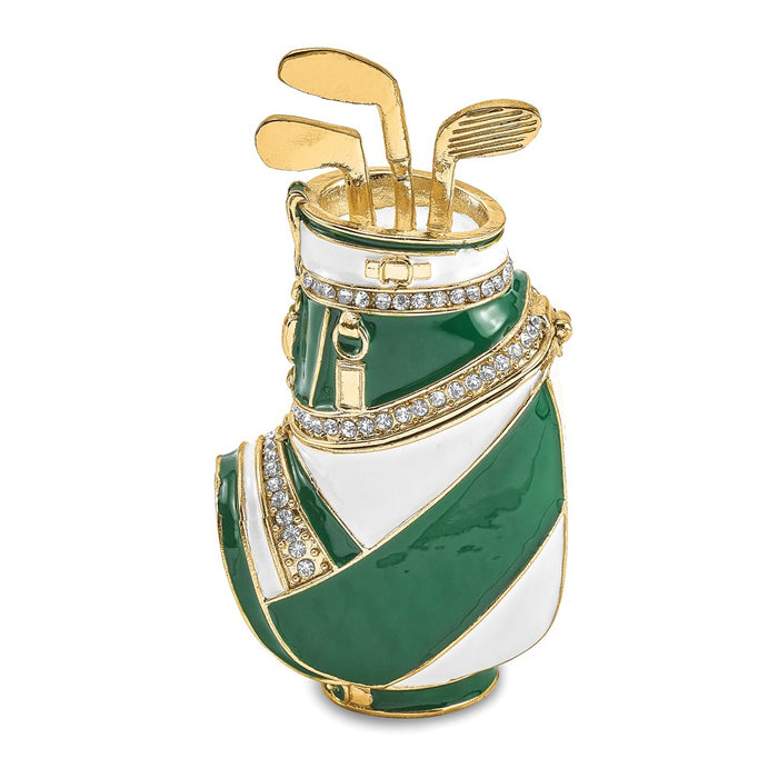 Jere Luxury Giftware, Bejeweled GAME OF FORES Golf Bag Trinket Box with Matching Pendant