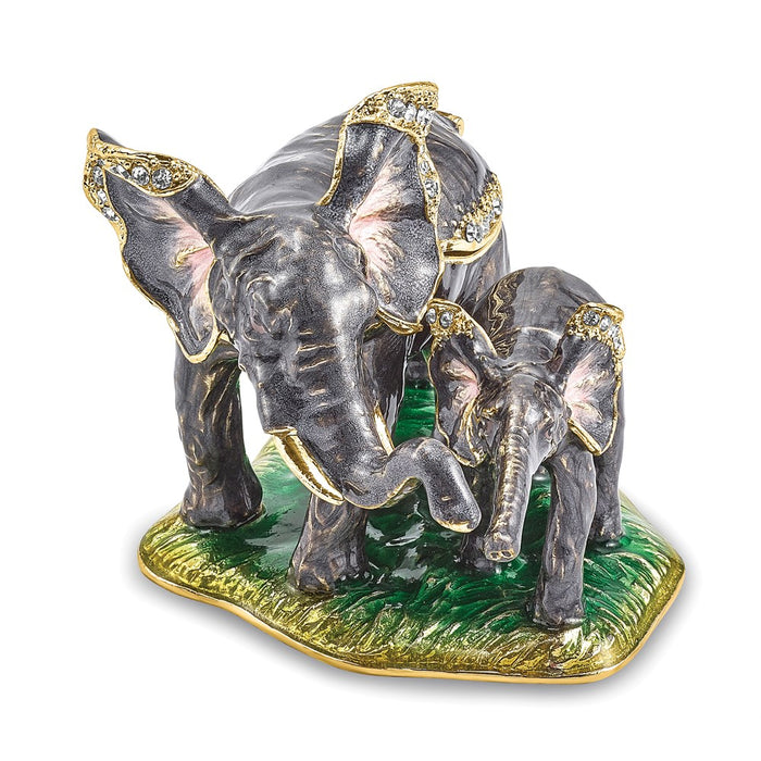 Jere Luxury Giftware, Bejeweled ELLA & ELI Mom & Baby Elephant Trinket Box with Matching Pendant
