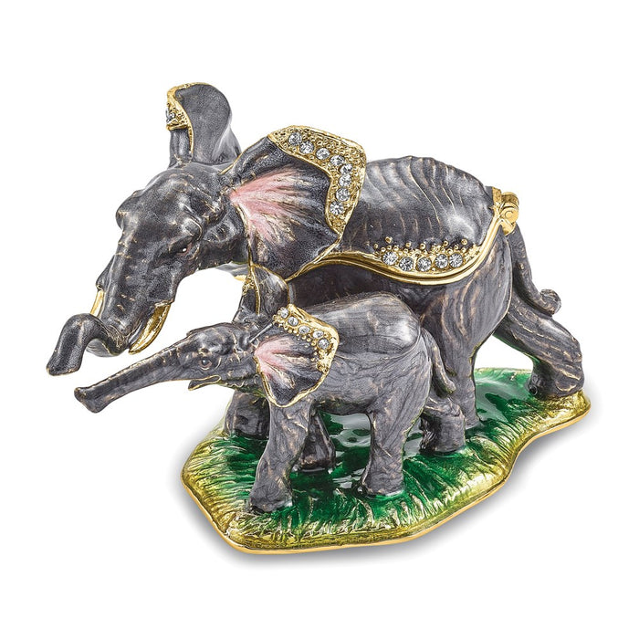 Jere Luxury Giftware, Bejeweled ELLA & ELI Mom & Baby Elephant Trinket Box with Matching Pendant