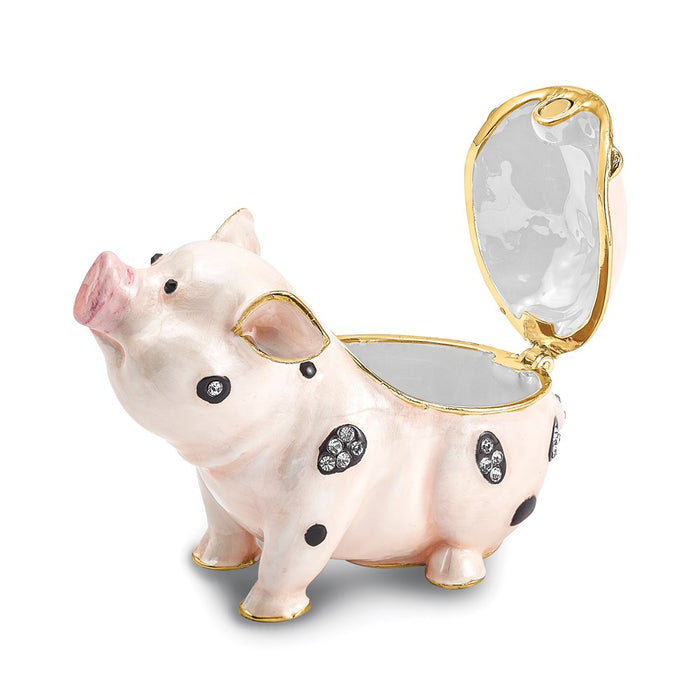 Jere Luxury Giftware, Bejeweled PETUNIA Spotted Pig Trinket Box with Matching Pendant