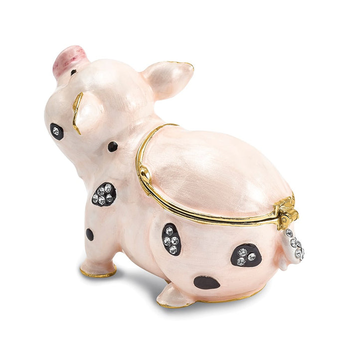 Jere Luxury Giftware, Bejeweled PETUNIA Spotted Pig Trinket Box with Matching Pendant