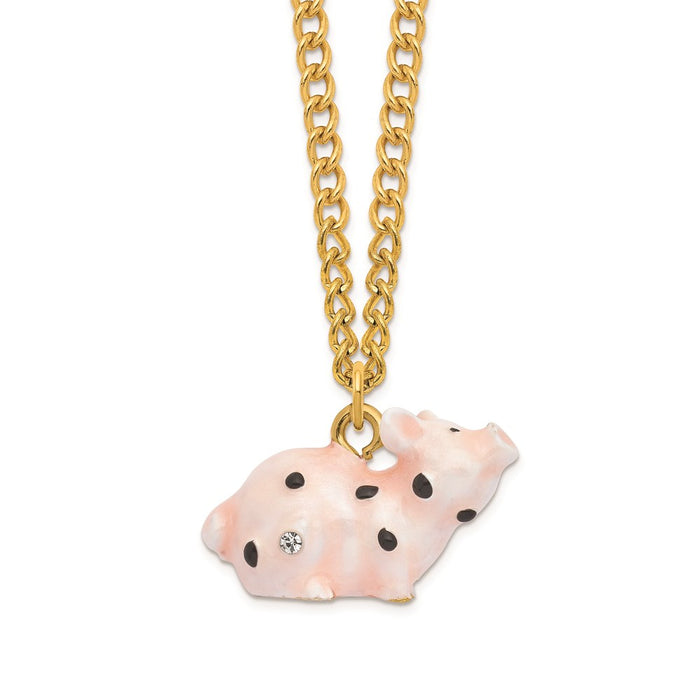 Jere Luxury Giftware, Bejeweled PETUNIA Spotted Pig Trinket Box with Matching Pendant
