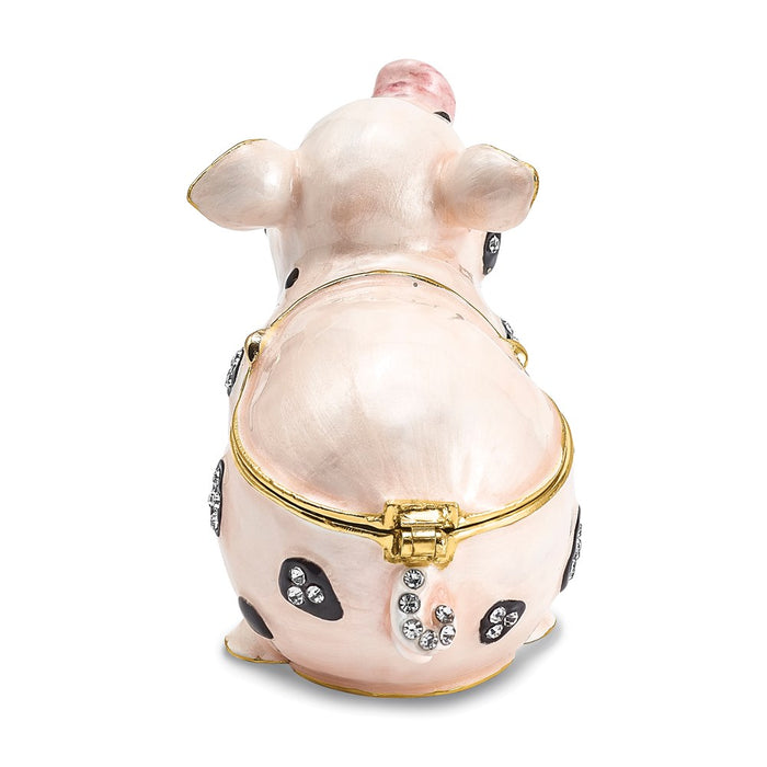Jere Luxury Giftware, Bejeweled PETUNIA Spotted Pig Trinket Box with Matching Pendant