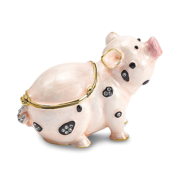 Jere Luxury Giftware, Bejeweled PETUNIA Spotted Pig Trinket Box with Matching Pendant