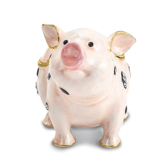 Jere Luxury Giftware, Bejeweled PETUNIA Spotted Pig Trinket Box with Matching Pendant