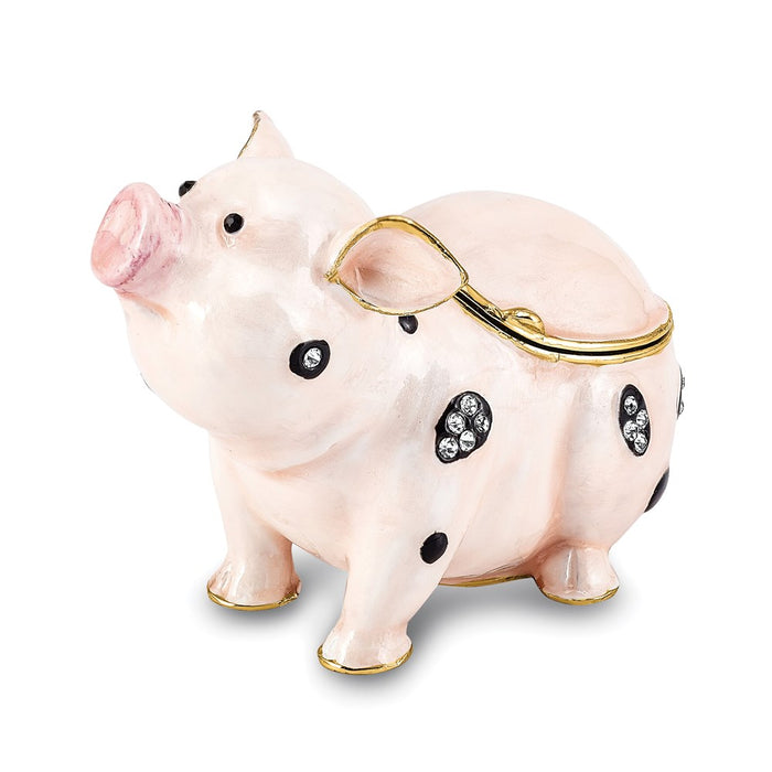 Jere Luxury Giftware, Bejeweled PETUNIA Spotted Pig Trinket Box with Matching Pendant