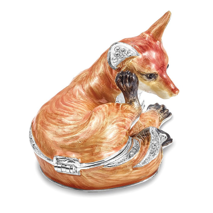 Jere Luxury Giftware, Bejeweled EINSTEIN Red Fox Trinket Box with Matching Pendant