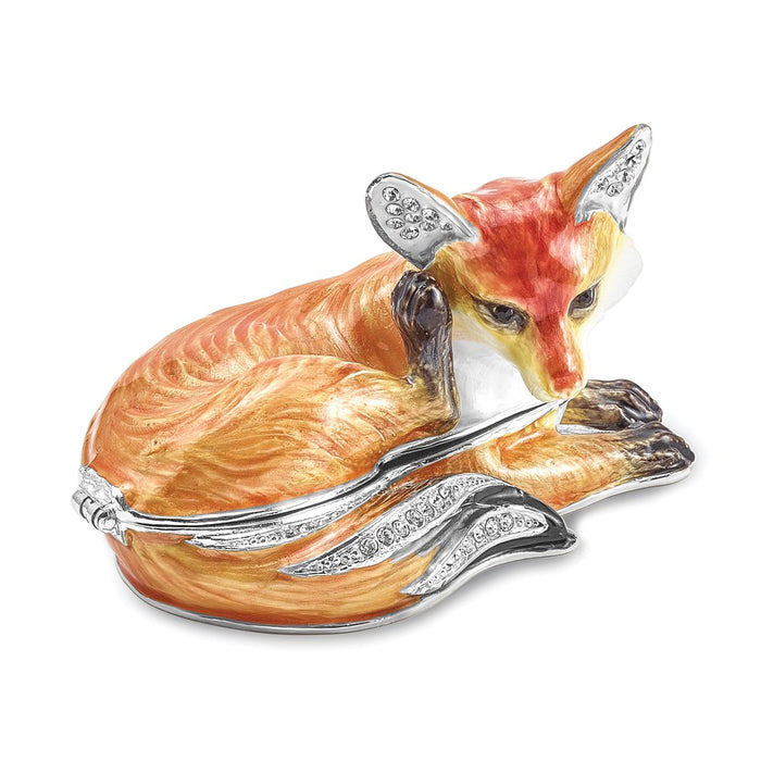 Jere Luxury Giftware, Bejeweled EINSTEIN Red Fox Trinket Box with Matching Pendant