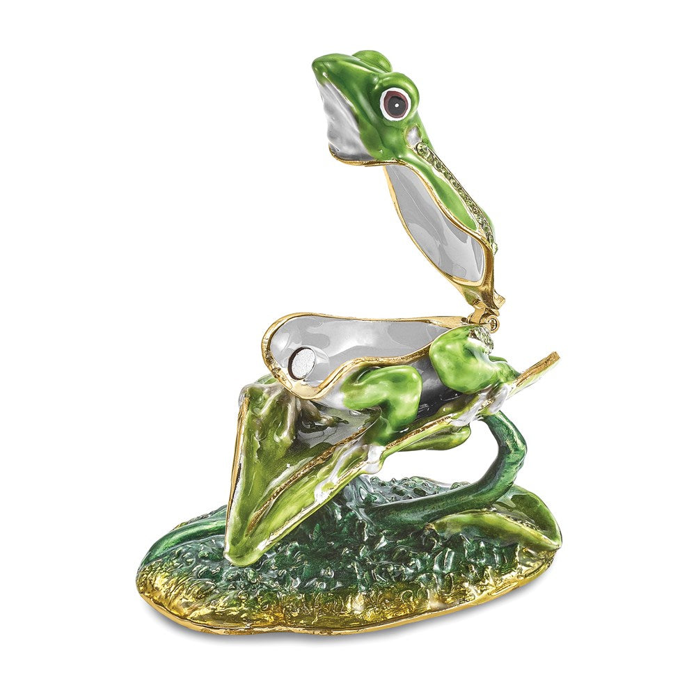 Jere Luxury Giftware, Bejeweled LILLY Frog on Lily Pad Trinket Box with Matching Pendant Trinket Box & Keepsake Container Collectible Gift by Jere Luxury Giftware