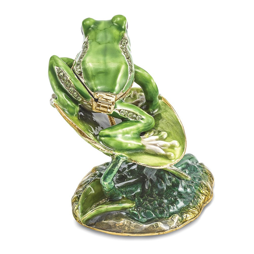 Jere Luxury Giftware, Bejeweled LILLY Frog on Lily Pad Trinket Box with Matching Pendant Trinket Box & Keepsake Container Collectible Gift by Jere Luxury Giftware