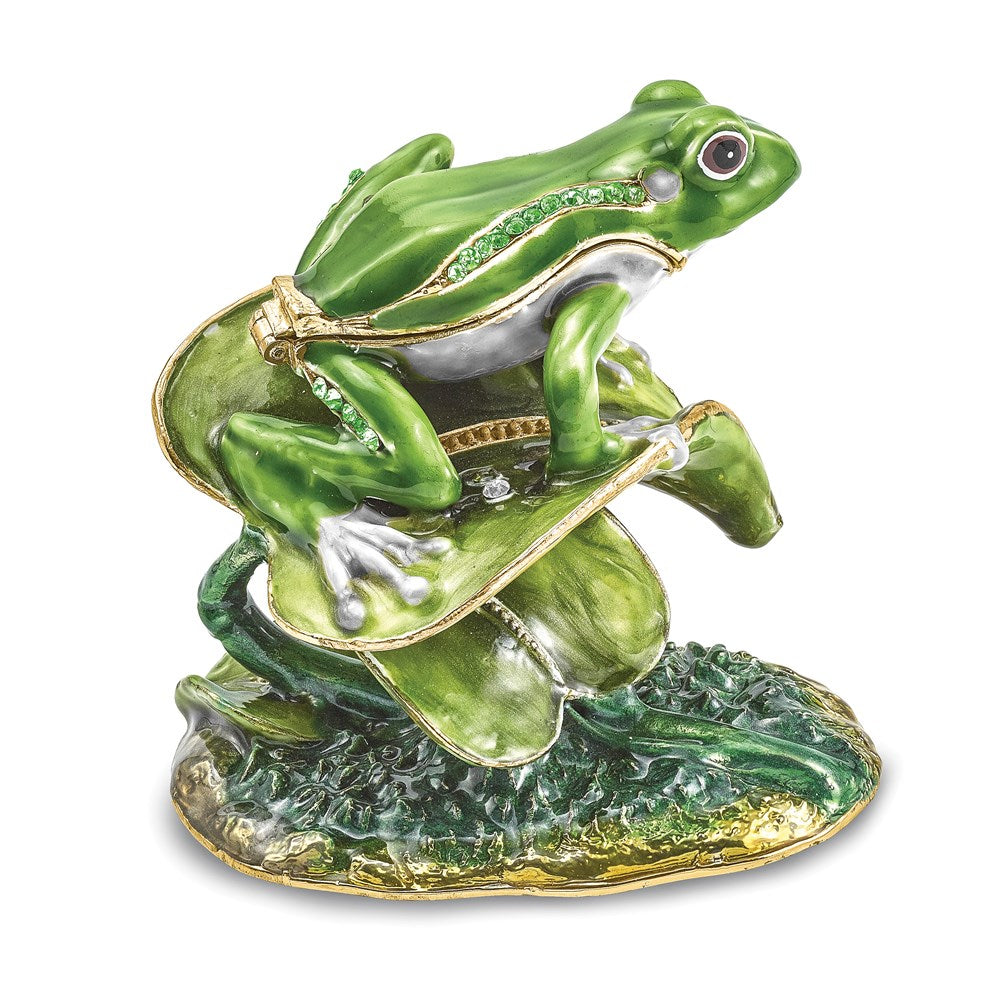 Jere Luxury Giftware, Bejeweled LILLY Frog on Lily Pad Trinket Box with Matching Pendant Trinket Box & Keepsake Container Collectible Gift by Jere Luxury Giftware
