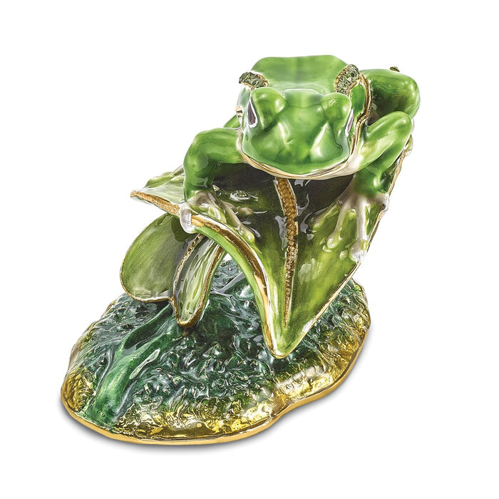 Jere Luxury Giftware, Bejeweled LILLY Frog on Lily Pad Trinket Box with Matching Pendant