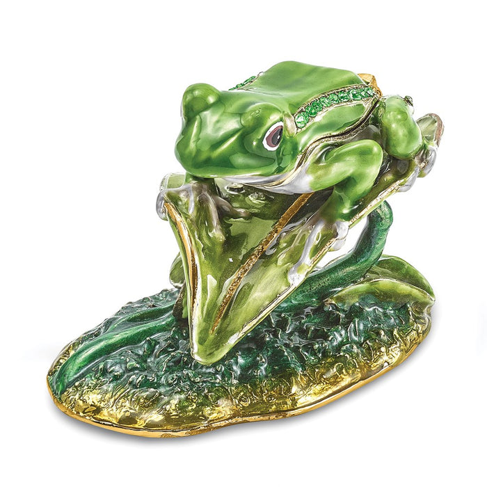 Jere Luxury Giftware, Bejeweled LILLY Frog on Lily Pad Trinket Box with Matching Pendant