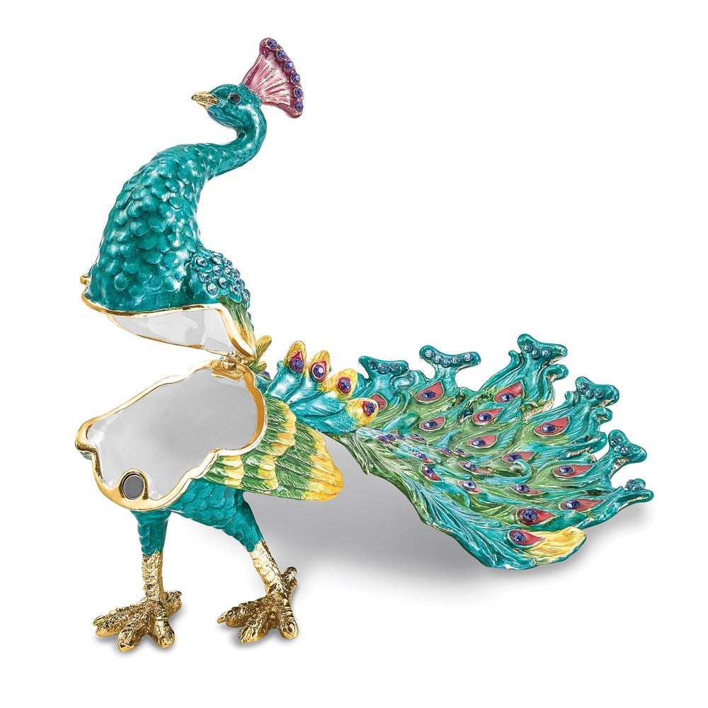 Jere Luxury Giftware, Bejeweled TAYLOR Blue Peacock Trinket Box with Matching Pendant Trinket Box & Keepsake Container Collectible Gift by Jere Luxury Giftware