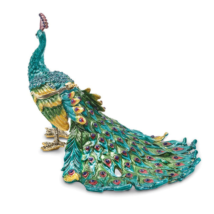 Jere Luxury Giftware, Bejeweled TAYLOR Blue Peacock Trinket Box with Matching Pendant