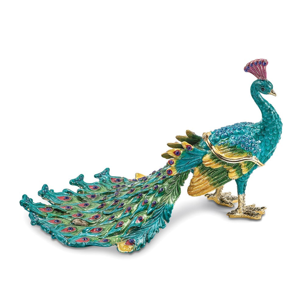 Jere Luxury Giftware, Bejeweled TAYLOR Blue Peacock Trinket Box with Matching Pendant Trinket Box & Keepsake Container Collectible Gift by Jere Luxury Giftware