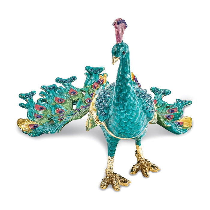 Jere Luxury Giftware, Bejeweled TAYLOR Blue Peacock Trinket Box with Matching Pendant
