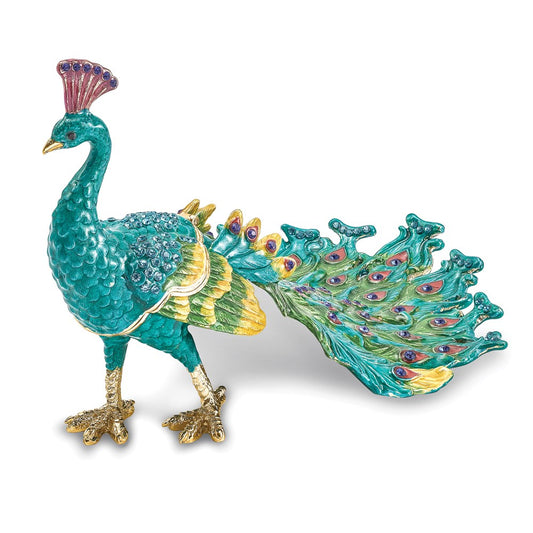 Jere Luxury Giftware, Bejeweled TAYLOR Blue Peacock Trinket Box with Matching Pendant Trinket Box & Keepsake Container Collectible Gift by Jere Luxury Giftware