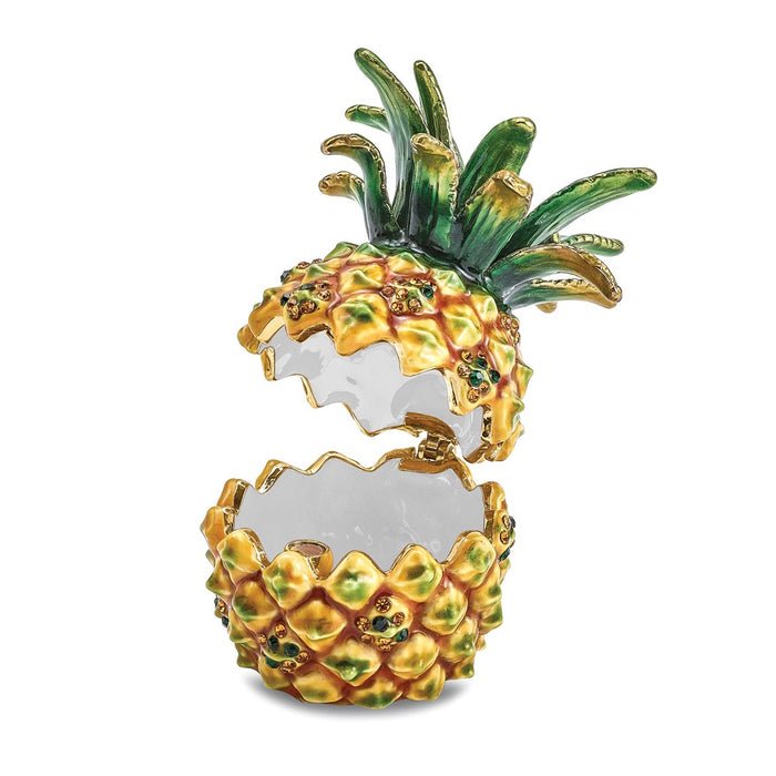 Jere Luxury Giftware, Bejeweled GOOD VIBES Golden Pineapple Trinket Box with Matching Pendant