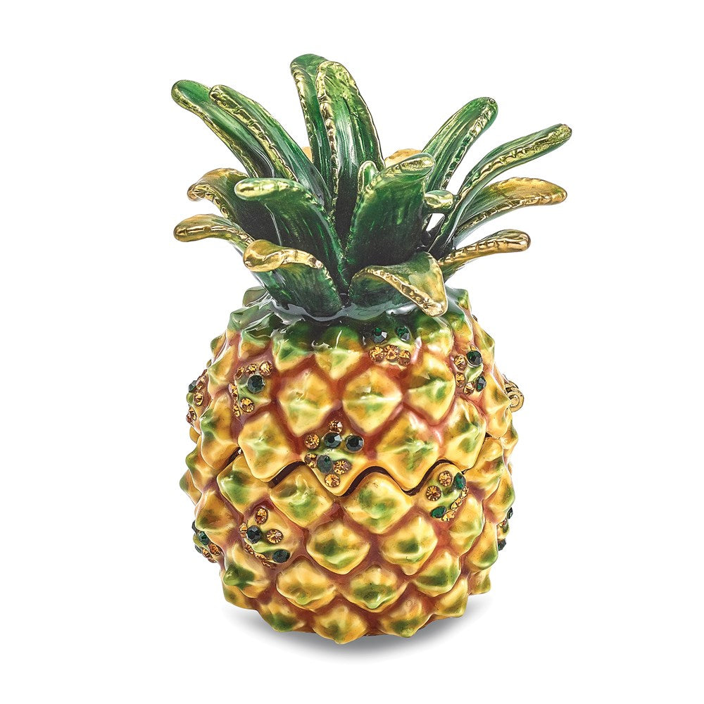 Jere Luxury Giftware, Bejeweled GOOD VIBES Golden Pineapple Trinket Box with Matching Pendant Trinket Box & Keepsake Container Collectible Gift by Jere Luxury Giftware