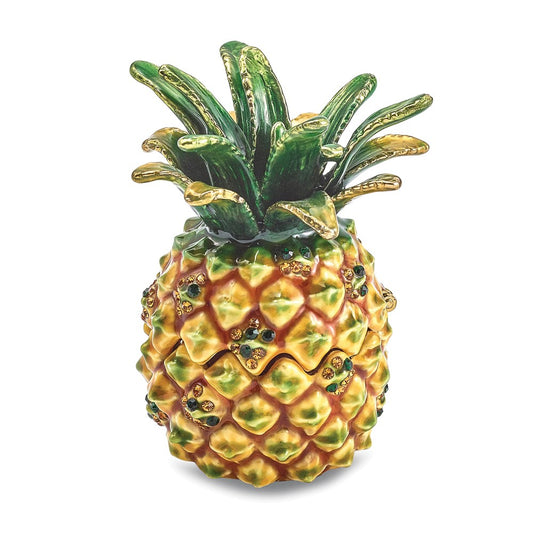 Jere Luxury Giftware, Bejeweled GOOD VIBES Golden Pineapple Trinket Box with Matching Pendant Trinket Box & Keepsake Container Collectible Gift by Jere Luxury Giftware