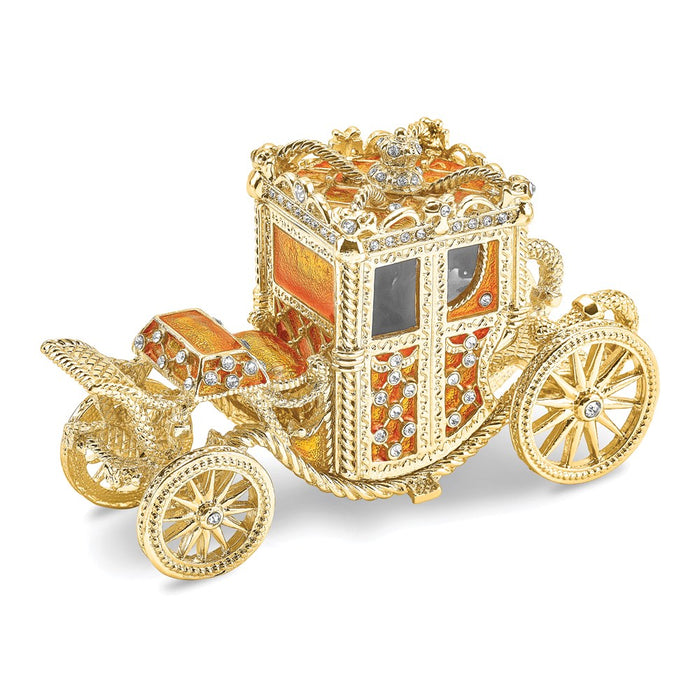 Jere Luxury Giftware, Bejeweled IMPERIAL Golden Carriage Trinket Box with Matching Pendant