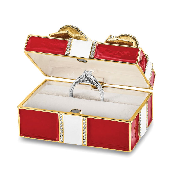 Jere Luxury Giftware, Bejeweled DESIRE Red Gift Box w/Ring Pad Trinket Box with Matching Pendant