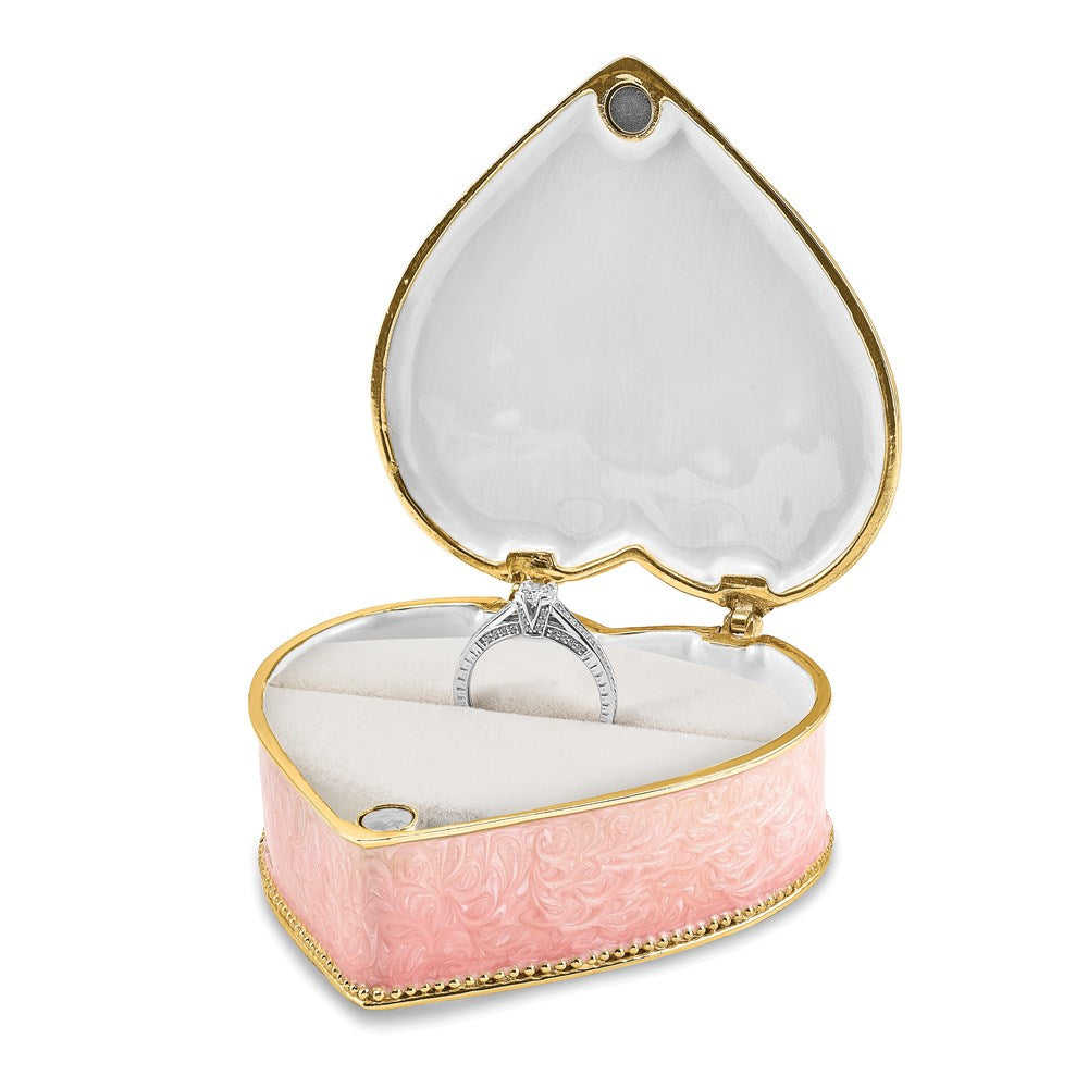 Jere Luxury Giftware, Bejeweled PEARLY PINK HEART w/Ring Pad Trinket Box with Matching Pendant Trinket Box & Keepsake Container Collectible Gift by Jere Luxury Giftware