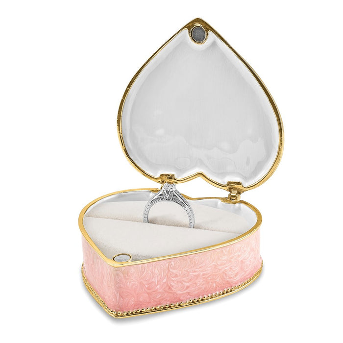 Jere Luxury Giftware, Bejeweled PEARLY PINK HEART w/Ring Pad Trinket Box with Matching Pendant