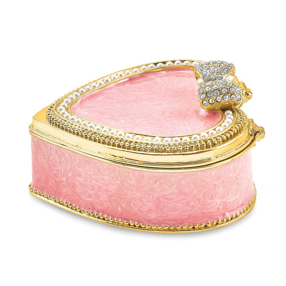 Jere Luxury Giftware, Bejeweled PEARLY PINK HEART w/Ring Pad Trinket Box with Matching Pendant Trinket Box & Keepsake Container Collectible Gift by Jere Luxury Giftware