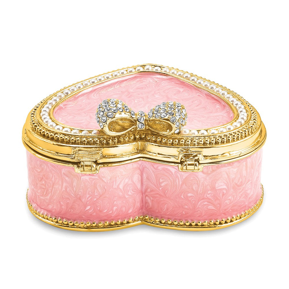 Jere Luxury Giftware, Bejeweled PEARLY PINK HEART w/Ring Pad Trinket Box with Matching Pendant Trinket Box & Keepsake Container Collectible Gift by Jere Luxury Giftware