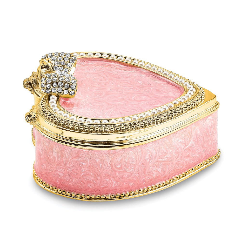Jere Luxury Giftware, Bejeweled PEARLY PINK HEART w/Ring Pad Trinket Box with Matching Pendant Trinket Box & Keepsake Container Collectible Gift by Jere Luxury Giftware