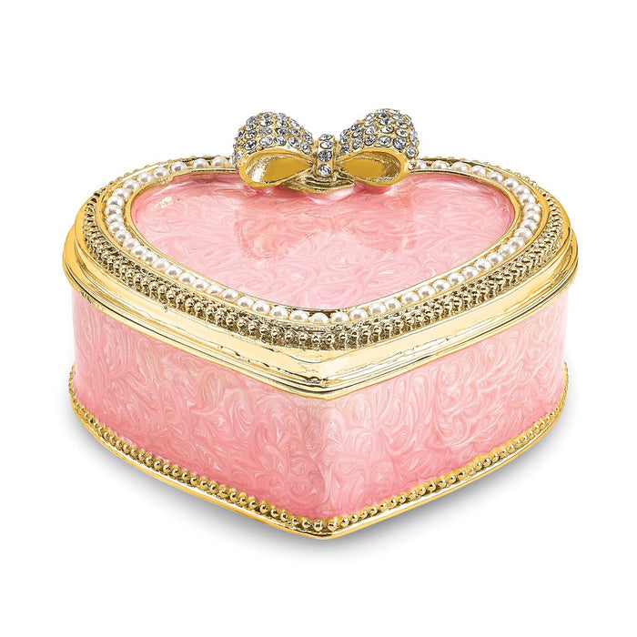 Jere Luxury Giftware, Bejeweled PEARLY PINK HEART w/Ring Pad Trinket Box with Matching Pendant
