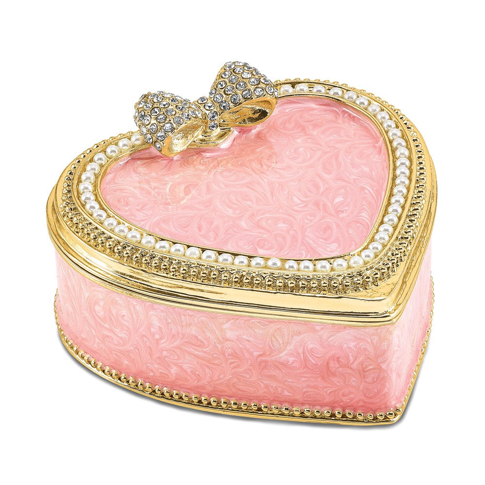 Jere Luxury Giftware, Bejeweled PEARLY PINK HEART w/Ring Pad Trinket Box with Matching Pendant Trinket Box & Keepsake Container Collectible Gift by Jere Luxury Giftware