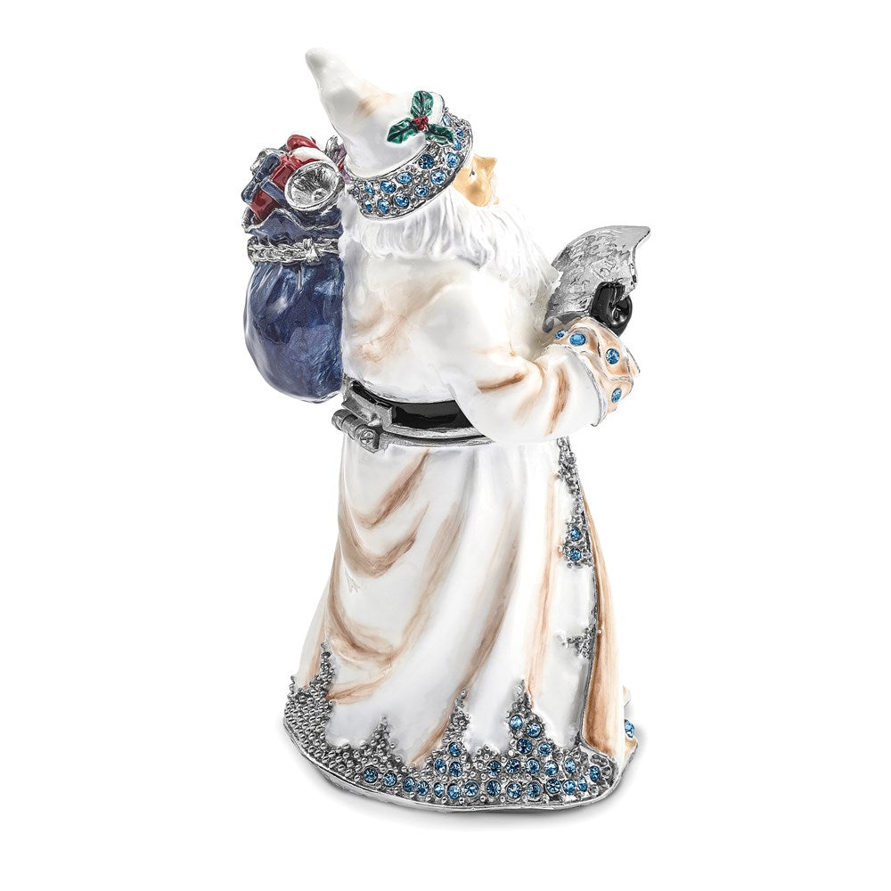 Jere Luxury Giftware, Bejeweled ST. NICHOLAS SINTERKLAAS White Santa Trinket Box with Matching Pendant Trinket Box & Keepsake Container Collectible Gift by Jere Luxury Giftware