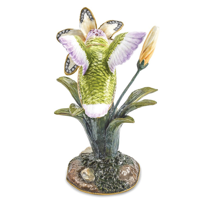 Jere Luxury Giftware, Bejeweled VIOLA Hummingbird & Daylily Trinket Box with Matching Pendant