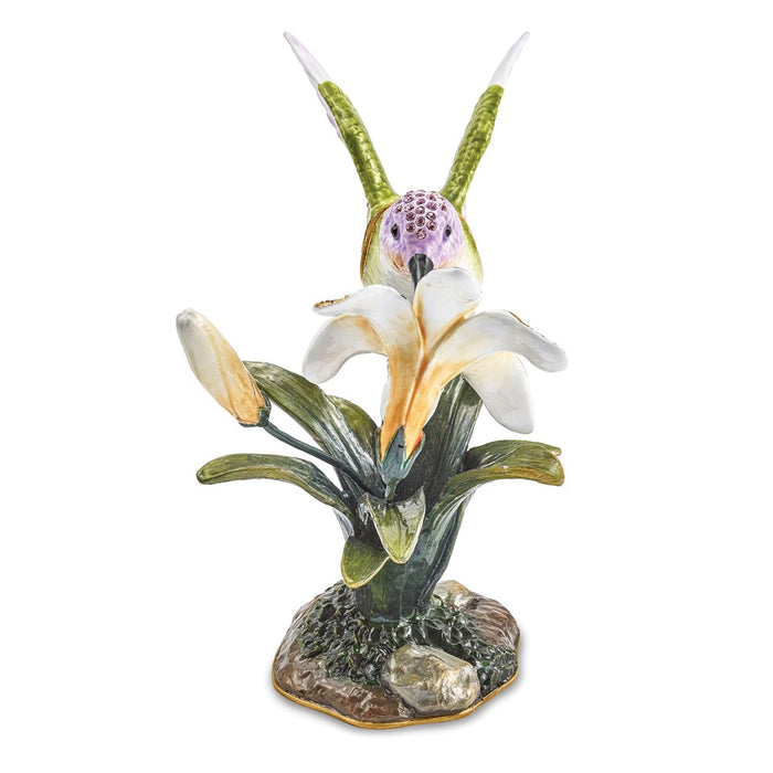 Jere Luxury Giftware, Bejeweled VIOLA Hummingbird & Daylily Trinket Box with Matching Pendant