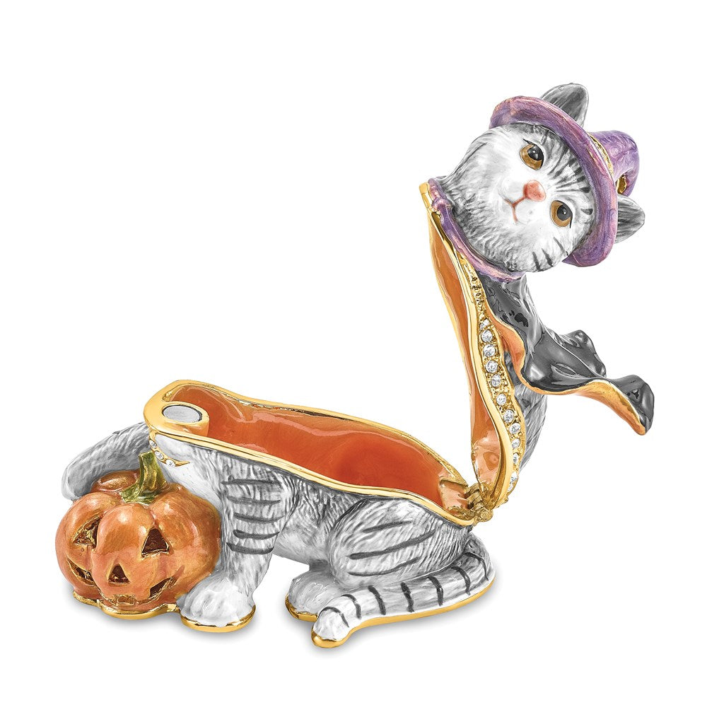 Jere Luxury Giftware, Bejeweled SERENA Halloween Cat Trinket Box with Matching Pendant Trinket Box & Keepsake Container Collectible Gift by Jere Luxury Giftware