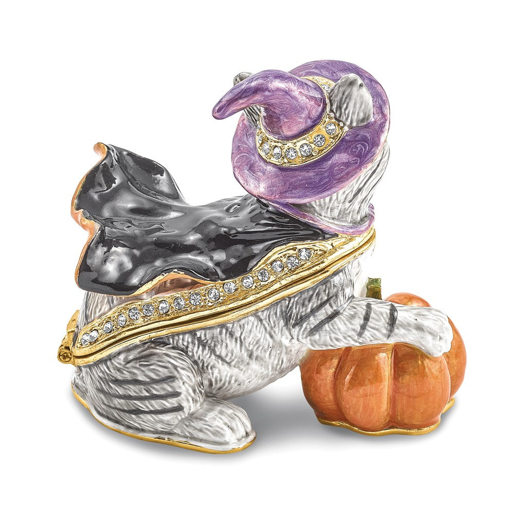 Jere Luxury Giftware, Bejeweled SERENA Halloween Cat Trinket Box with Matching Pendant Trinket Box & Keepsake Container Collectible Gift by Jere Luxury Giftware