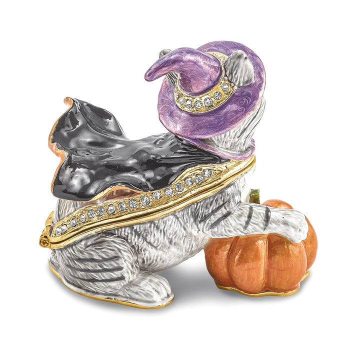Jere Luxury Giftware, Bejeweled SERENA Halloween Cat Trinket Box with Matching Pendant