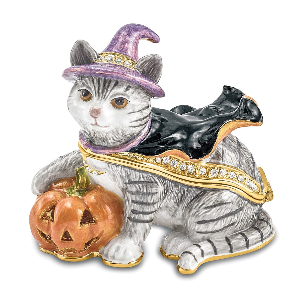 Jere Luxury Giftware, Bejeweled SERENA Halloween Cat Trinket Box with Matching Pendant Trinket Box & Keepsake Container Collectible Gift by Jere Luxury Giftware