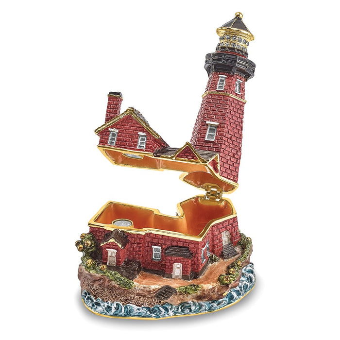 Jere Luxury Giftware, Bejeweled BEACON Red Brick Lighthouse Trinket Box with Matching Pendant