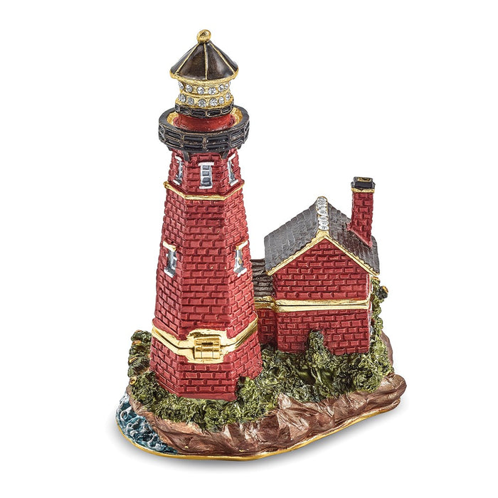 Jere Luxury Giftware, Bejeweled BEACON Red Brick Lighthouse Trinket Box with Matching Pendant